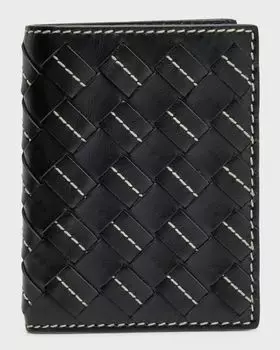 Мужской кошелек двойного сложения Intrecciato 15 Avenue Stitch Bottega Veneta, цвет Beige/Blac