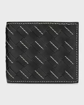 Мужской кошелек двойного сложения Intrecciato 15 Avenue Stitch Bottega Veneta, цвет Beige/Blac