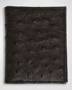 Мужской кошелек двойного сложения из кожи страуса с окошком для удостоверения личности Abas, цвет Black