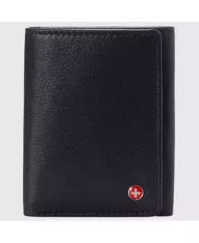 Мужской кошелек Leon Trifold с защитой от RFID, из натуральной кожи, с окошком для удостоверения личности Alpine Swiss, черный