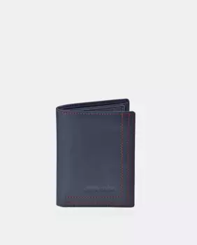 Мужской кошелек PIERRE CARDIN из черной кожи с синей строчкой, темно-синий