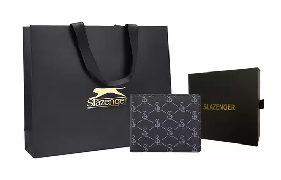 Мужской кошелек Slazenger, Черная короткая фирменная подарочная коробка с рисунком + подарочный пакет