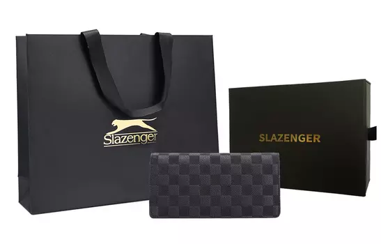 Мужской кошелек Slazenger, Длинная фирменная подарочная коробка зеленого авокадо + подарочный пакет