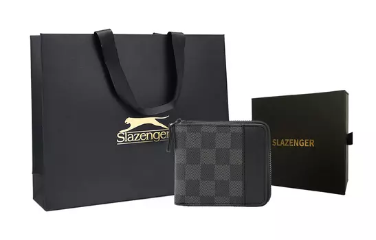 Мужской кошелек Slazenger, Серая фирменная подарочная коробка + подарочный пакет