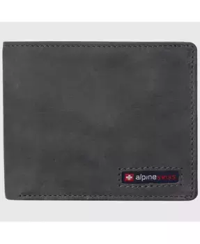 Мужской кошелек Spencer с защитой RFID, кожаный, бифолд, с отделением для купюр, 2 окошка для удостоверений, 14 карманов для карт, в подарочной коробке Alpine Swiss, серый