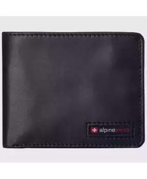 Мужской кошелек Spencer с защитой RFID, кожаный, бифолд, с отделением для купюр, 2 окошка для удостоверений, 14 карманов для карт, в подарочной коробке Alpine Swiss, черный