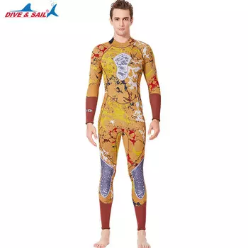 Мужской костюм для рыбалки SBART Defser, цельный костюм для дайвинга толщиной 3 мм, мужской костюм для серфинга, желтый камуфляж — обратите внимание на размер при размещении заказа