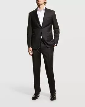 Мужской костюм-двойка из однотонной шерсти Canali, цвет Black