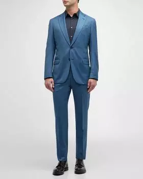 Мужской костюм из однотонной шерсти Emporio Armani, цвет Blue