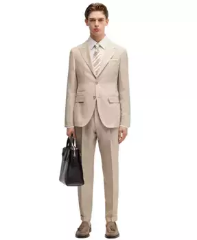 Мужской костюм приталенного кроя в клетку из смесового льна Hugo Boss, коричневый