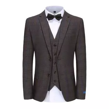 Мужской костюм-тройка узкой крои в контрастную клетку Braveman, коричневый