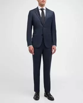 Мужской костюм в клетку микро "гусиные лапки" ZEGNA, цвет Blue Navy Check