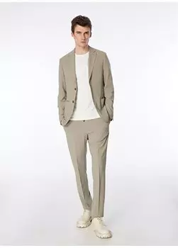 Мужской костюм в полоску светло-хаки с моно воротником F4SM-TKM 0362 Fabrika, хаки