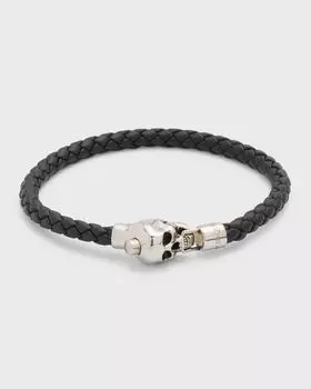 Мужской кожаный браслет-цепочка с черепом Alexander McQueen, цвет Black