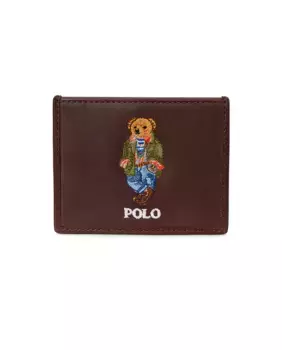 Мужской кожаный держатель для карт с Polo Bear Polo Ralph Lauren, темно-коричневый