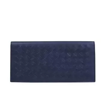 Мужской кожаный длинный кошелек двойного сложения Bottega Veneta Intercciaco, цвет Navy Blue