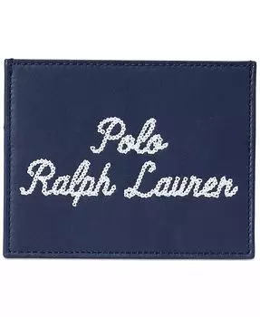 Мужской кожаный футляр для визиток с вышивкой Polo Ralph Lauren, синий