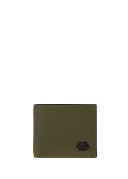 Мужской кожаный кошелек цвета хаки с логотипом Etro