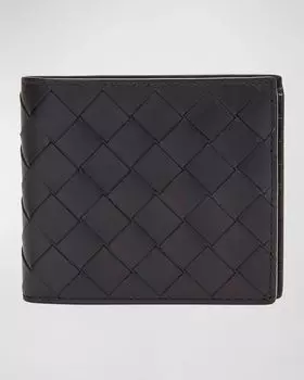 Мужской кожаный кошелек двойного сложения Intrecciato Bottega Veneta, цвет Black