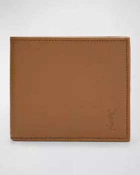 Мужской кожаный кошелек двойного сложения YSL Saint Laurent, цвет Chestnut