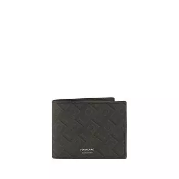 Мужской кожаный кошелек Ferragamo Gancini с узором Salvatore Ferragamo, черный
