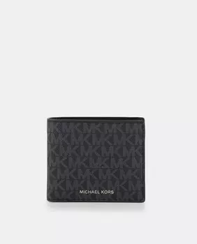 Мужской кожаный кошелек Greyson с логотипом и карманом для монет Michael Kors, черный
