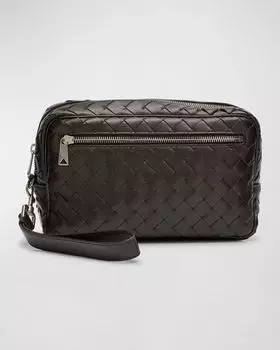 Мужской кожаный кошелек Intrecciato с ремешком на ремешке Bottega Veneta, цвет Silvernat.