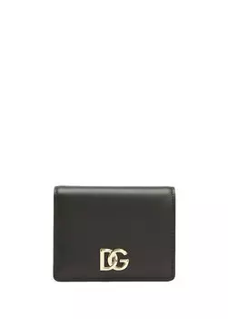 Мужской кожаный кошелек с черным логотипом Dolce&Gabbana