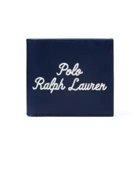 Мужской кожаный кошелек с вышитым логотипом Polo Ralph Lauren, цвет Azul Melange