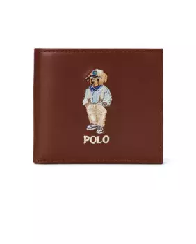 Мужской кожаный кошелек с вышивкой Polo Bear Polo Ralph Lauren, коричневый