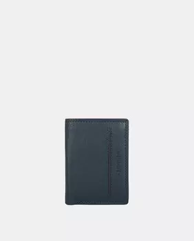 Мужской кожаный кошелек темно-синего цвета с контрастной внутренней частью. Liberto, темно-синий