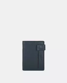 Мужской кожаный кошелек темно-синего цвета с контрастной внутренней частью. Liberto, темно-синий