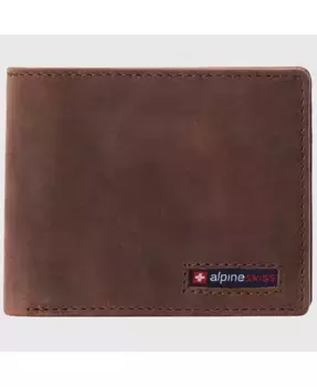 Мужской кожаный кошелек-визитница с RFID защитой и двумя окошками для удостоверений Alpine Swiss, коричневый