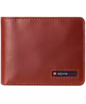 Мужской кожаный кошелек-визитница с RFID защитой и двумя окошками для удостоверений Alpine Swiss, коричневый/бежевый