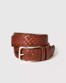 Мужской кожаный плетеный ремень коричневого цвета Leyva, коричневый