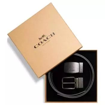 Мужской кожаный ремень COACH, Черный Серый (Двойная пряжка)