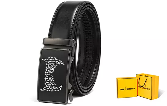 Мужской кожаный ремень Free Rabbit, Черный + подарочная коробка ограниченного выпуска