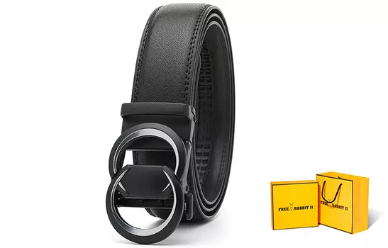 Мужской кожаный ремень Free Rabbit, Черный + подарочная коробка ограниченного выпуска