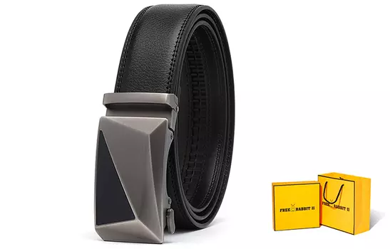 Мужской кожаный ремень Free Rabbit, Цвет пистолета + подарочная коробка