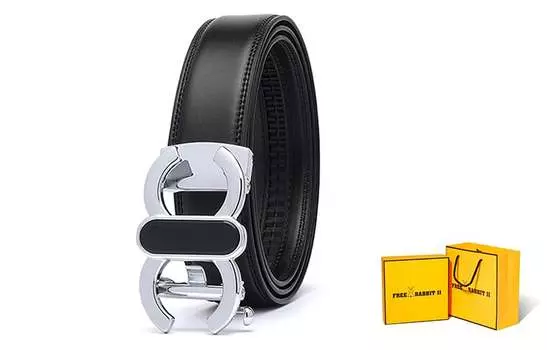 Мужской кожаный ремень Free Rabbit, Цветной черный + ограниченная подарочная коробка