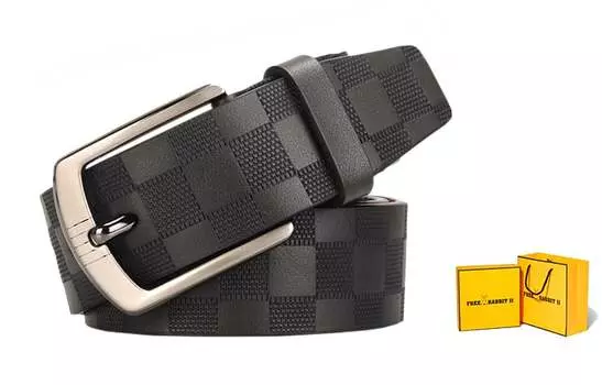 Мужской кожаный ремень Free Rabbit, Кофе + активная желтая подарочная коробка