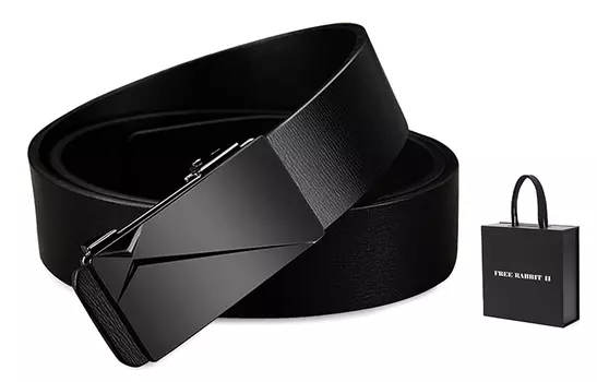 Мужской кожаный ремень Free Rabbit, Подарочная коробка Черный + активный желтый