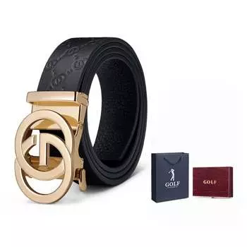 Мужской кожаный ремень GOLF, Золото (деревянная подарочная коробка)