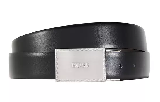 Мужской кожаный ремень HUGO BOSS, Черный - подарочная коробка