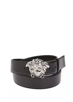 Мужской кожаный ремень с черной пряжкой с изображением медузы Versace