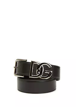 Мужской кожаный ремень с черной пряжкой с логотипом Dolce&Gabbana