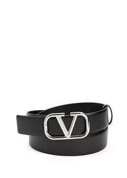 Мужской кожаный ремень с черным логотипом Valentino Garavani