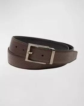 Мужской кожаный ремень с двойной регулируемой квадратной пряжкой Ferragamo, цвет Nero Tmoro