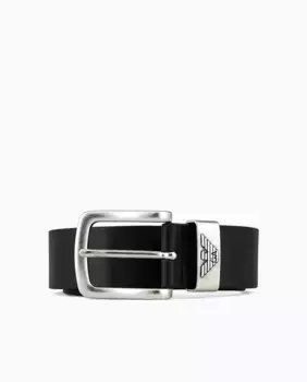 Мужской кожаный ремень с логотипом Emporio Armani, черный