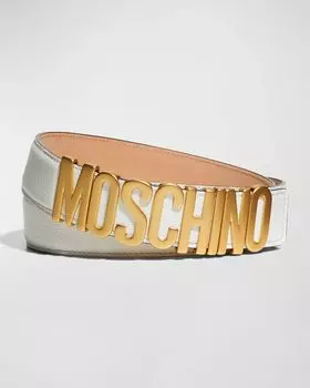 Мужской кожаный ремень с логотипом Moschino, цвет White
